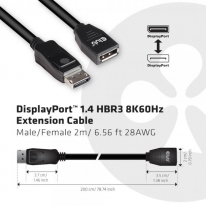 CLUB3D DisplayPort 1.4 HBR3 Extension kabel 8K60Hz M/F 2m/