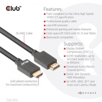 CLUB3D Ultra High Speed HDMI™2.1 gecertificeerde kabel 4K120Hz, 8K60Hz 48Gbps M/V 5 Meter