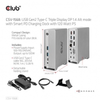 CLUB3D USB type C Universeel docking station 2x USB Gen2 Type-A 1x USB Gen1 Type-A 1x USB Type-A (ROOD) Smart Charging-poort 5V/