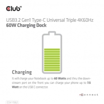 CLUB3D Type-C Universeel 3x 4K30Hz, oplaad Docking Station 60W DisplayLink® gecertificeerd en DP alt modus - kensington lock