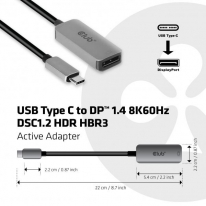 CLUB3D USB Type C to DisplayPort 1.4 8K60Hz HBR3 Actieve Adapter (thunderbolt 3 compatible)