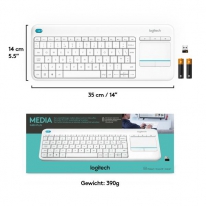 Logitech Wireless Touch Keyboard K400 Plus toetsenbord RF Draadloos QWERTY Engels Wit