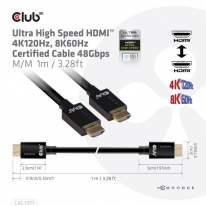 CLUB3D Ultra High Speed ​​HDMI™2.1 gecertificeerde kabel 4K120Hz, 8K60Hz 48Gbps M/V 1Meter