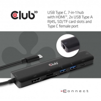 CLUB3D USB type C 7in1 Hub HDMI 4K60Hz SD TF Card slot 2x USB Type A USB Type C oplaad mogelijkheid tot max.100W (ook geschikt v