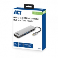 ACT AC7023 USB-C naar HDMI multiport adapter 4K, USB hub, cardreader, PD pass through